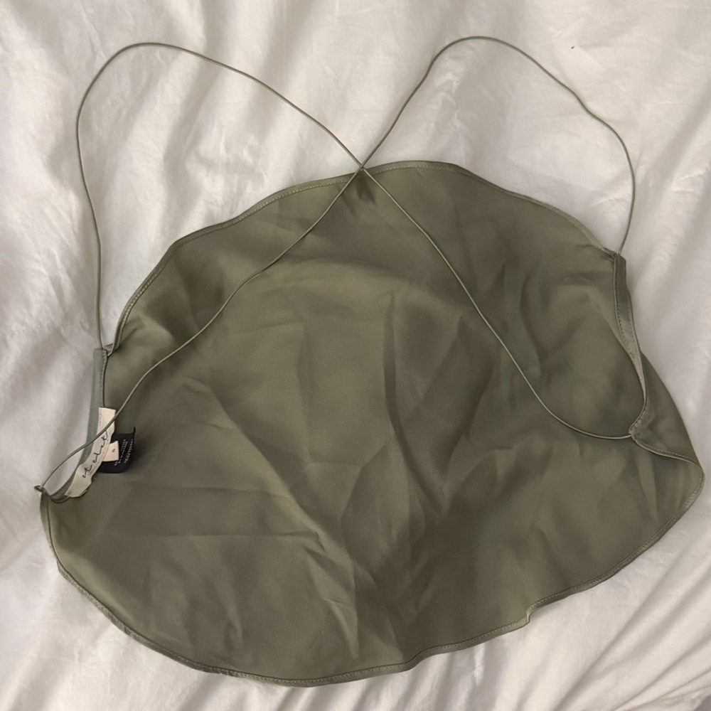 Et Clet Handkerchief Top in Sage Green Silk Scarf Top Open Back Crop Size Small - Picture 5 of 9